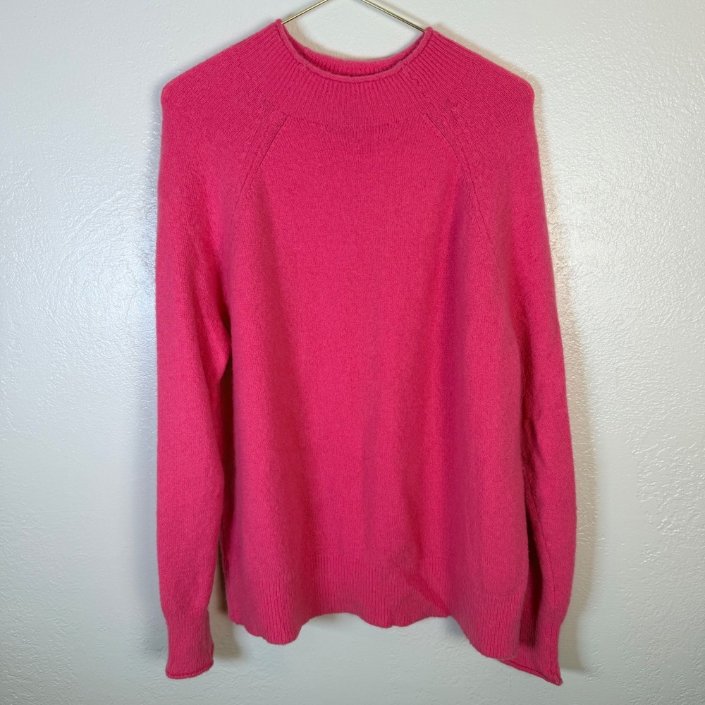 J.Crew Women's S Pink Merino Wool Alpaca Raglan Roll Neck Sweater Barbie Cozy